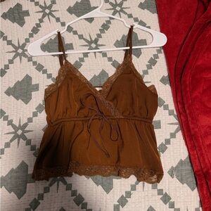 American Eagle Brown Lace Trim Cami Top